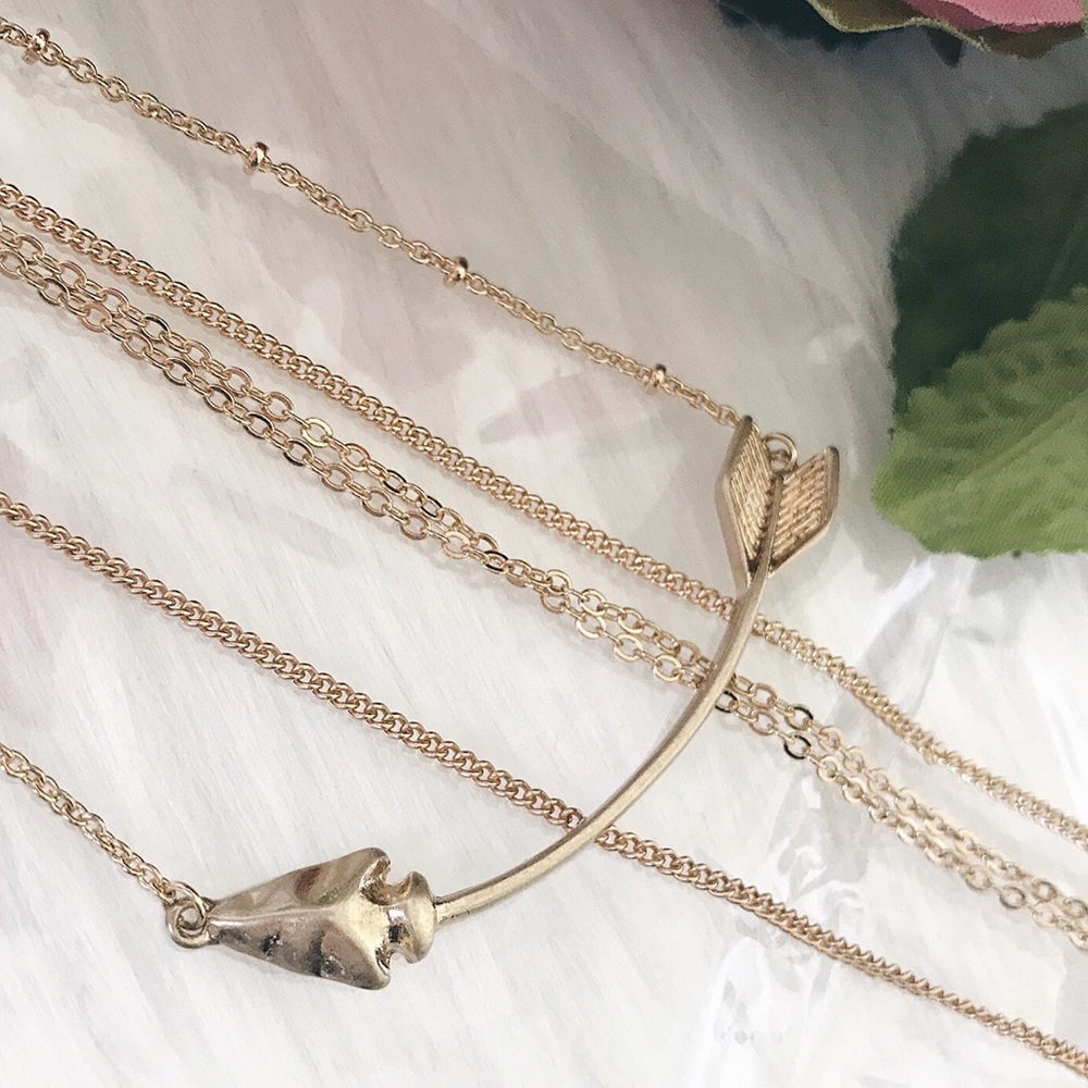 Boho Layer Choker Arrow Pendant Quartz Necklace - Picture 2 of 6